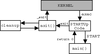 exit, _exit, cleanup